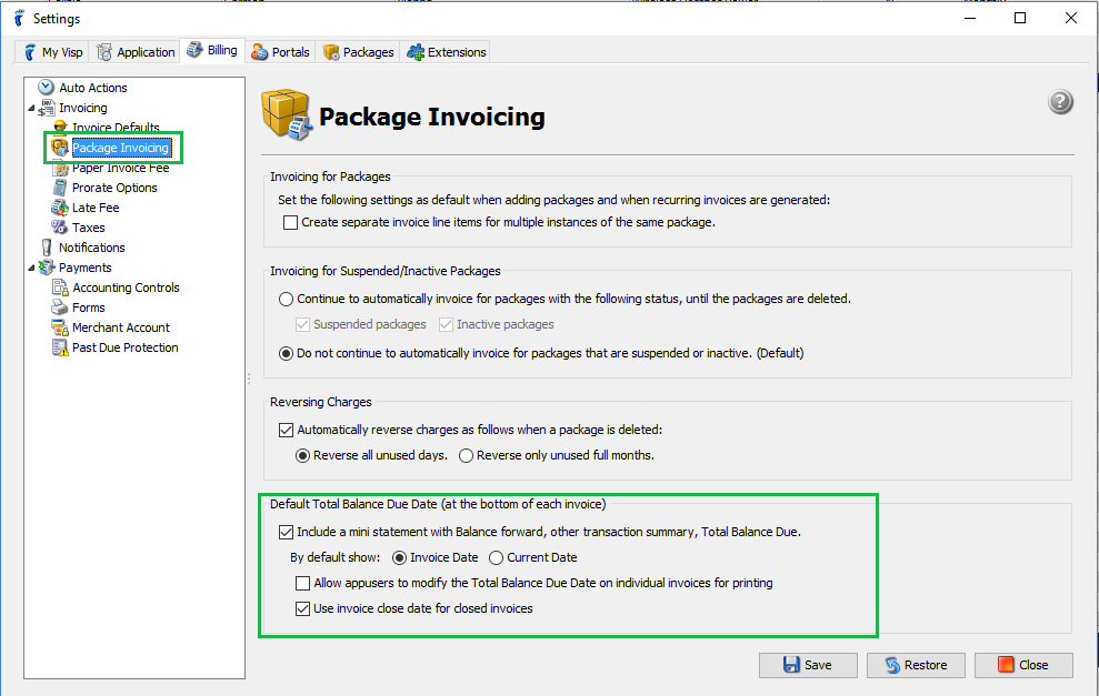 ISP Configuration: Package Invoicing | VISP - UBO ISP Billing System