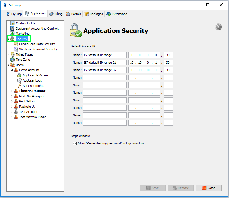 ISP Settings: Application Security - UBO