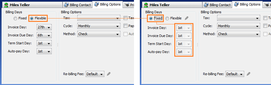 billing options tab - flexible to fixed