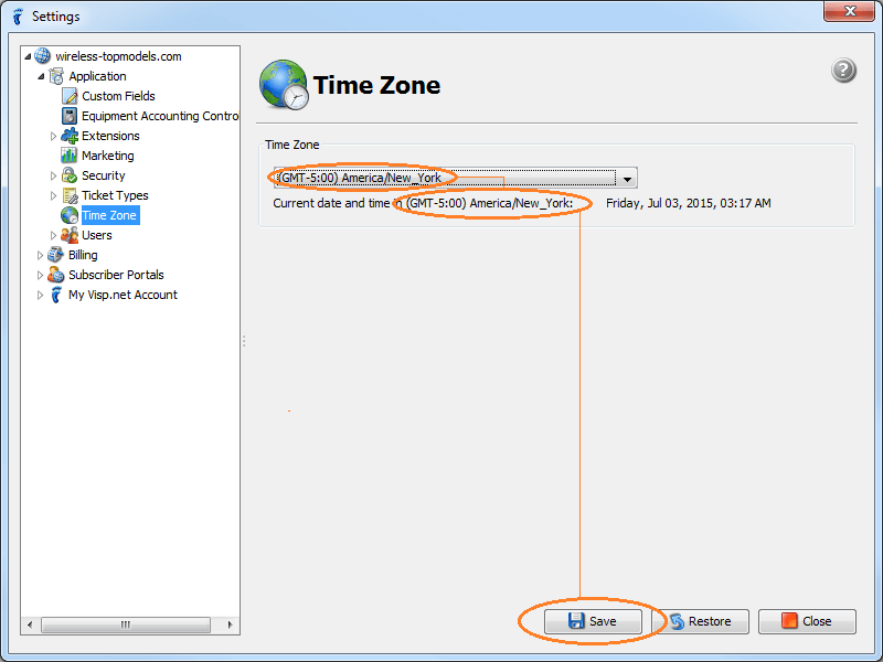 isp config - application - timezone - changed