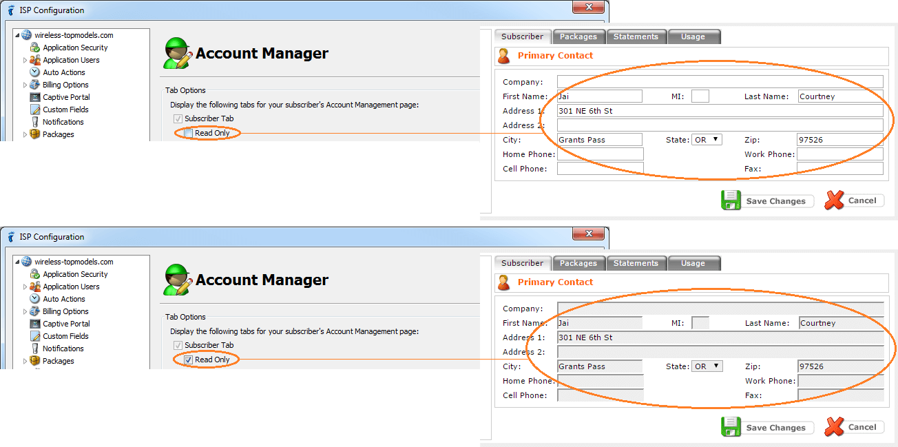 isp config - subscriber portals - account manager - subscriber tab