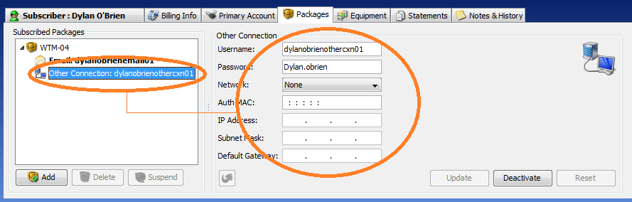 packages tab - other connection