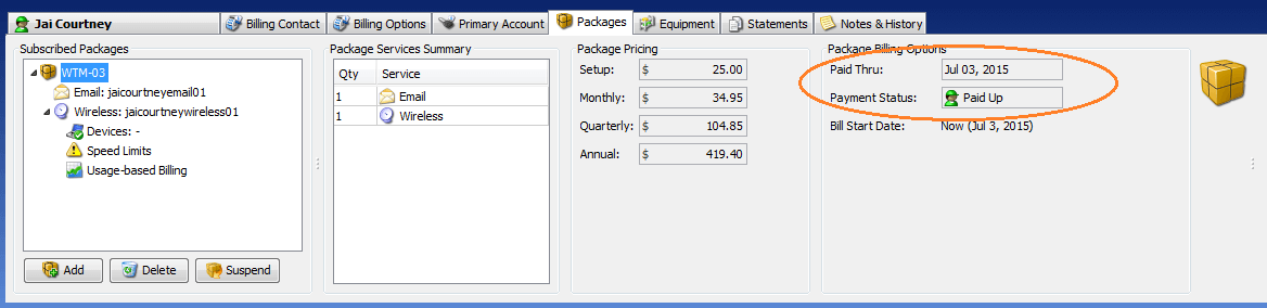 Manage terms, paid-through dates, and payment status per package - UBO