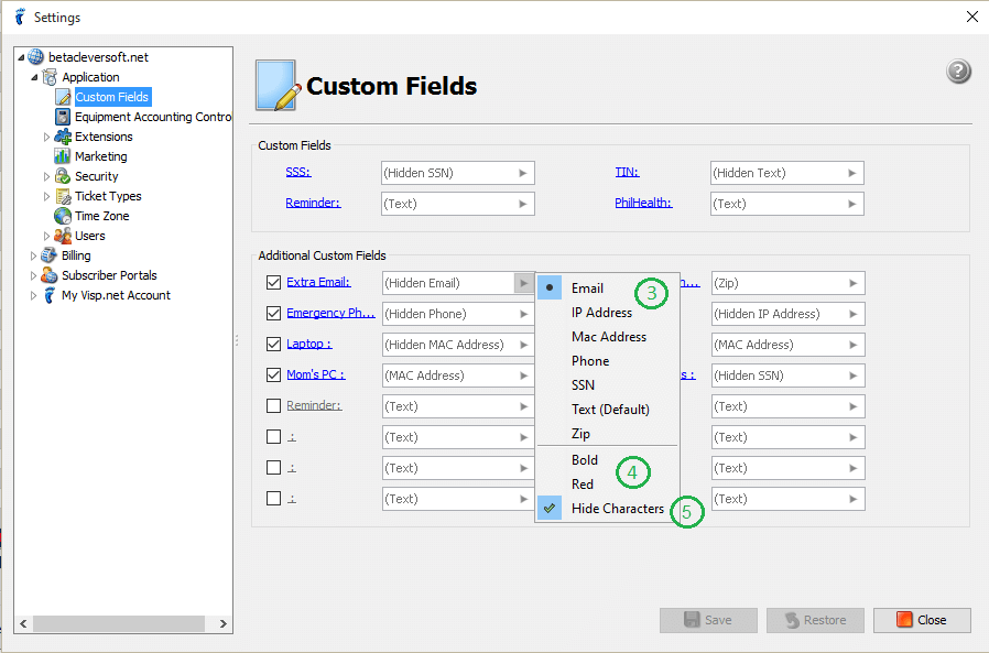 ISP Settings: Custom Fields - UBO