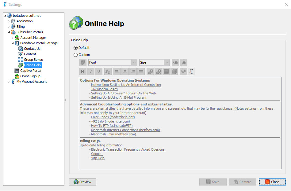 Ability to Edit Online Help in ISP Portal - UBO