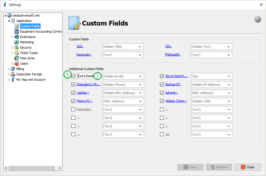 ISP Settings: Custom Fields - UBO