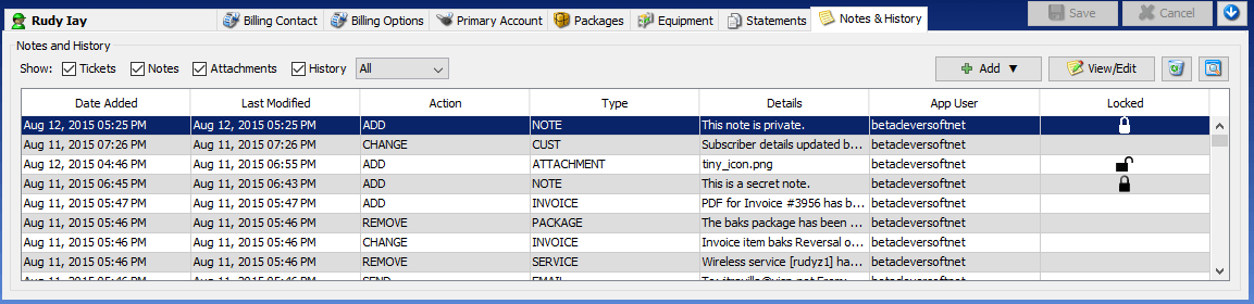 Private Notes and Attachments in Notes & History Tab - UBO