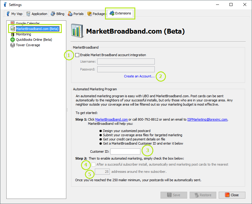 ISP Settings : MarketBroadband Integration Set-up