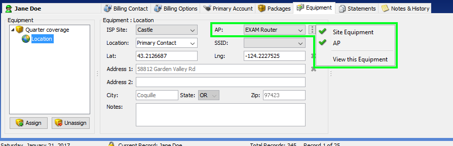 Filter AP dropdown in Location node of Equipment Tab - UBO