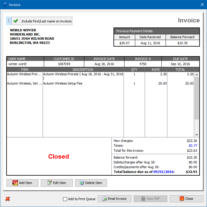 How to hide or display the subscriber's bill first and last name on invoices