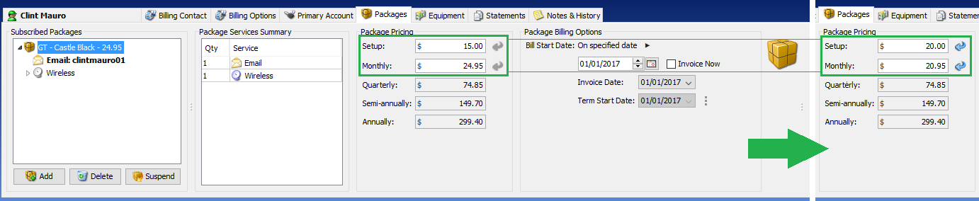 Customize package price per subscriber