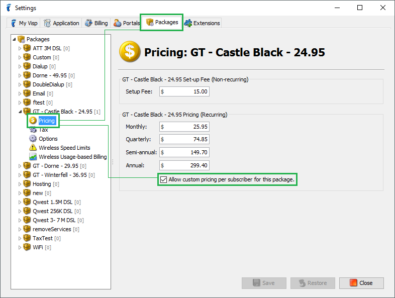 Customize package price per subscriber