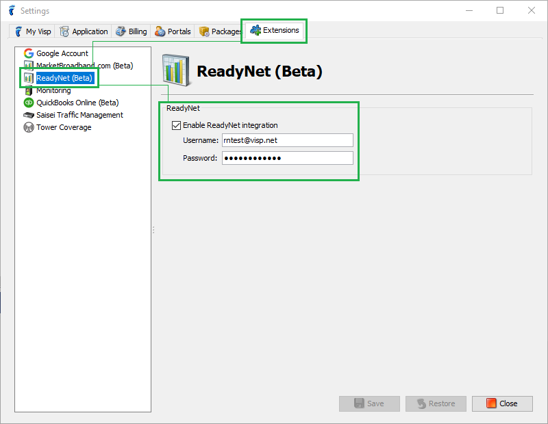 How to enable ReadyNet integration - UBO