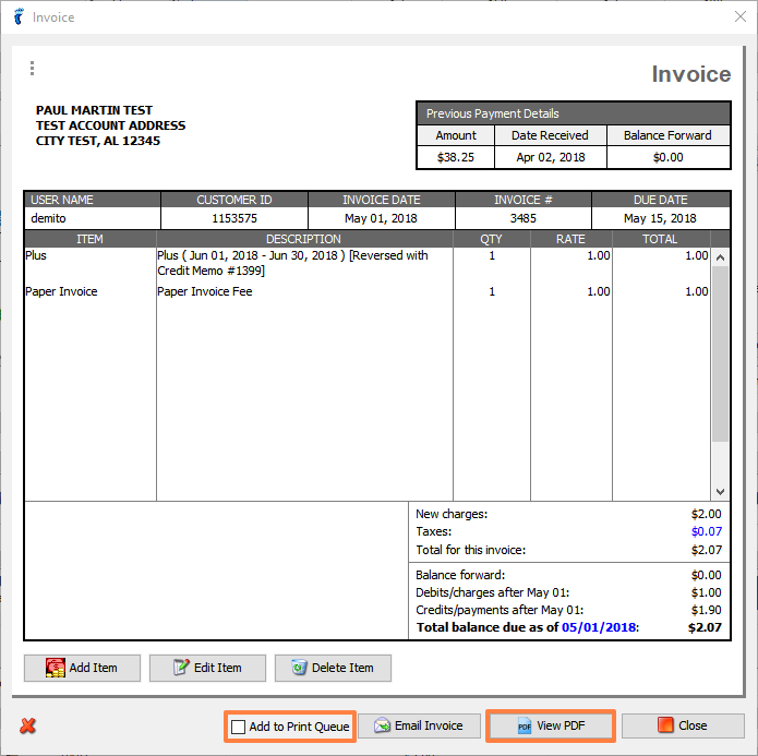 Printing Subscriber Invoices, Receipts, or Statements