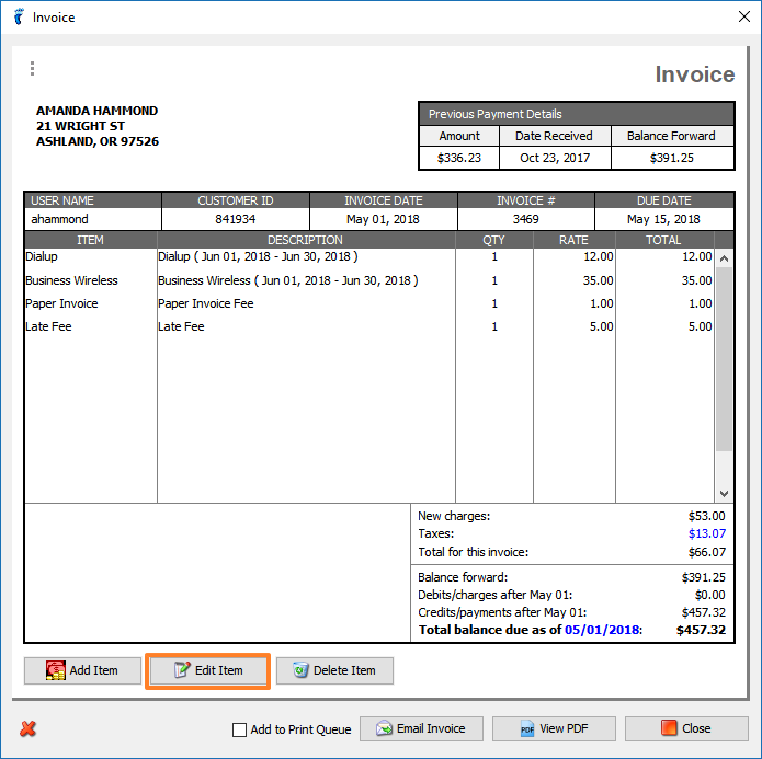 Add or Edit Items on an Invoice