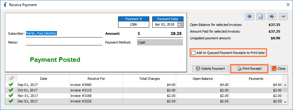 Printing Subscriber Invoices, Receipts, or Statements