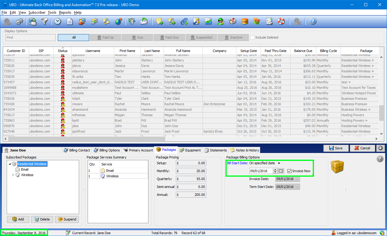 Set bill start date to a past date