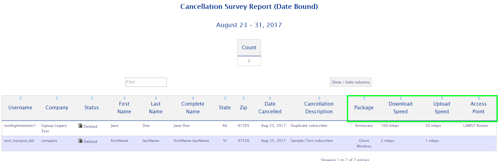 New Deleted Subscriber Data Columns added to Monthly Cancellation Report