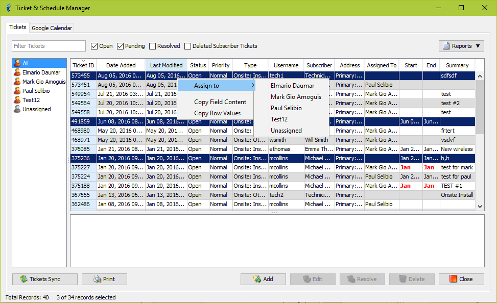 Select and Assign Multiple Tickets