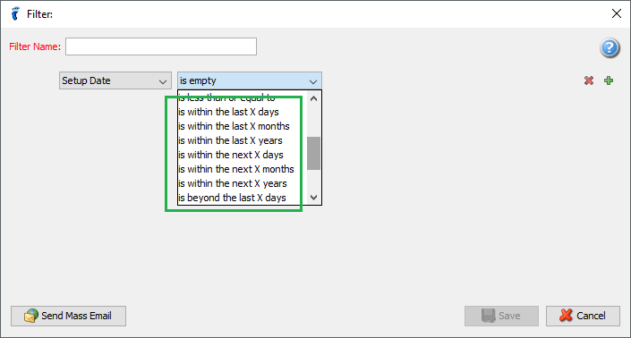 Use range for date type fields in the Advance Filter window