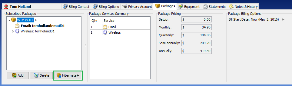 Hibernate subscriber packages - visp app documentation