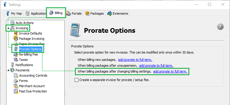 UBO 8 Beta : Prorating option for invoicing after making billing setting changes