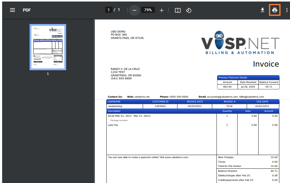 Print Invoices - Visp App