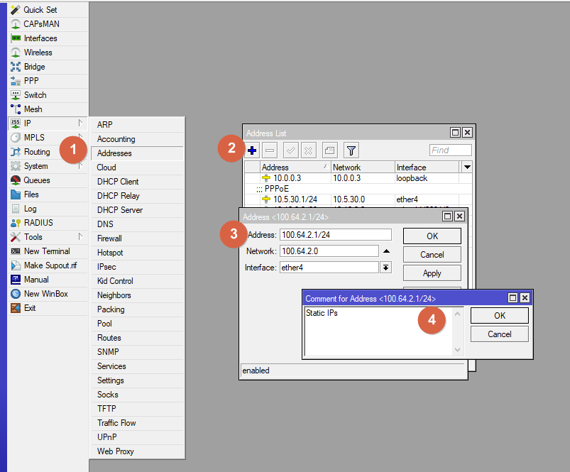 Assigning a Static IP Address - Miktotik settings