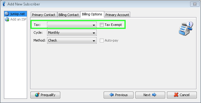 ISP Configuration: Taxes | VISP - UBO ISP Billing System