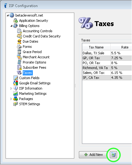 ISP Configuration: Taxes | VISP - UBO ISP Billing System