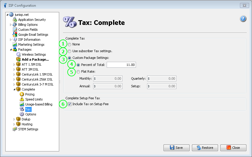 ISP Configuration: Taxes | VISP - UBO ISP Billing System