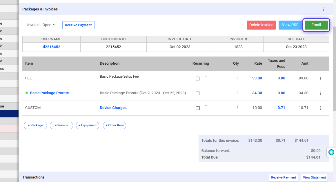 Add a Package to a Prospect or Subscriber - Visp App