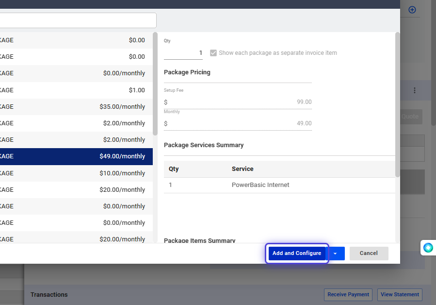 Add a Package to a Prospect or Subscriber - Visp App