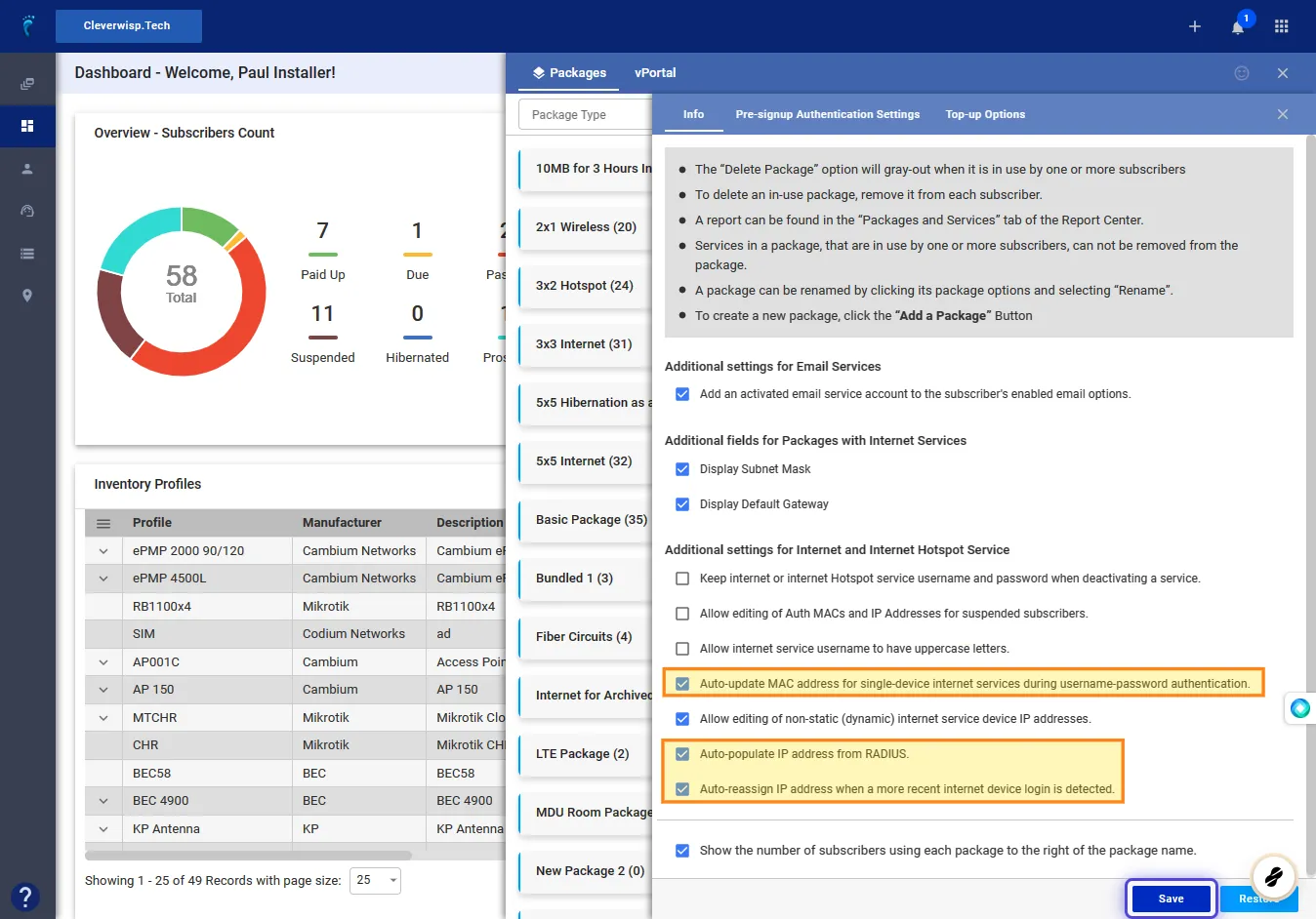 Configure Global Package IP and MAC Settings [Preseem] - Visp App