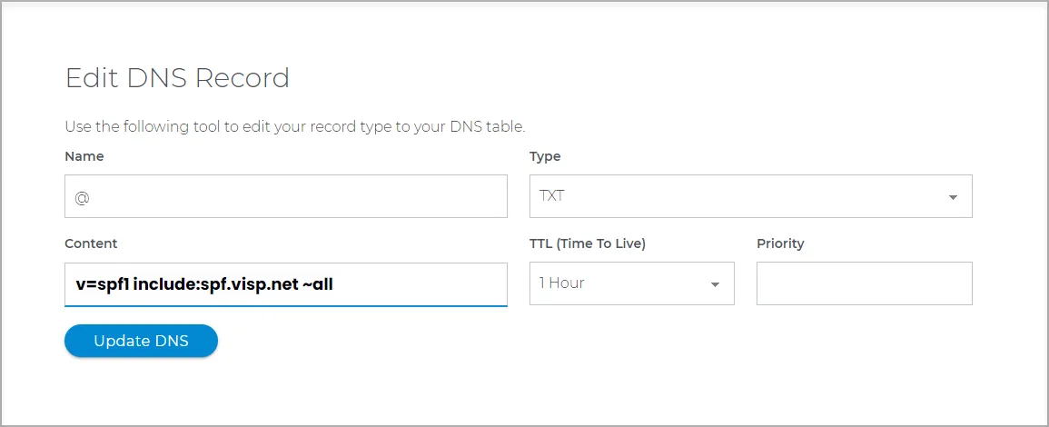 Welcome to Visp - edit DNS